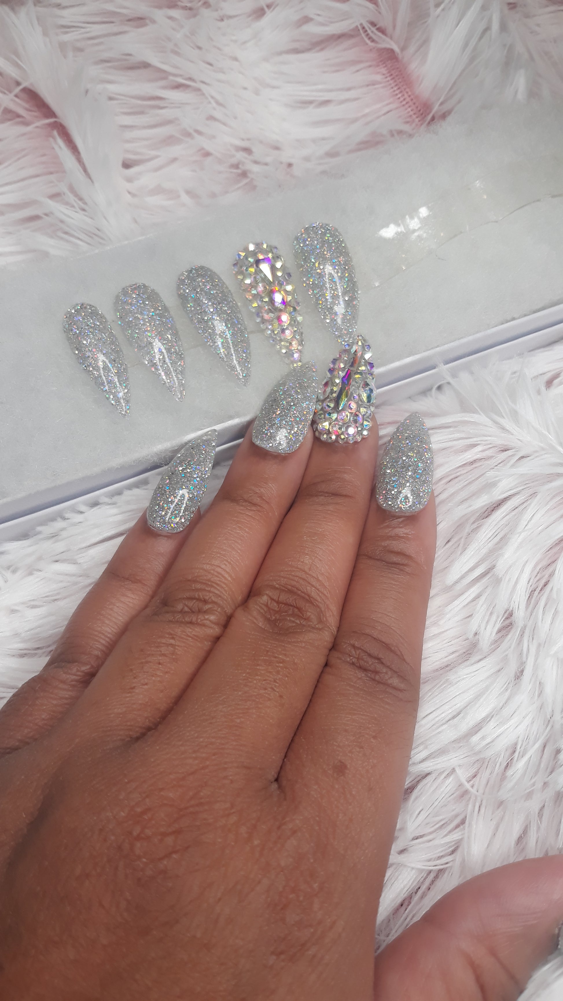 Silver Glitter Coffin Press On Nails – She's A Beat Beauty